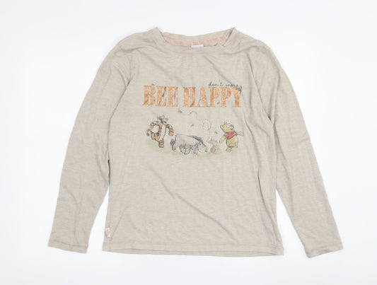 Disney Women's Beige Crew Neck Long Sleeve T-Shirt