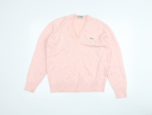 Lacoste Women's Pink V-Neck Pullover Jumper Size 6