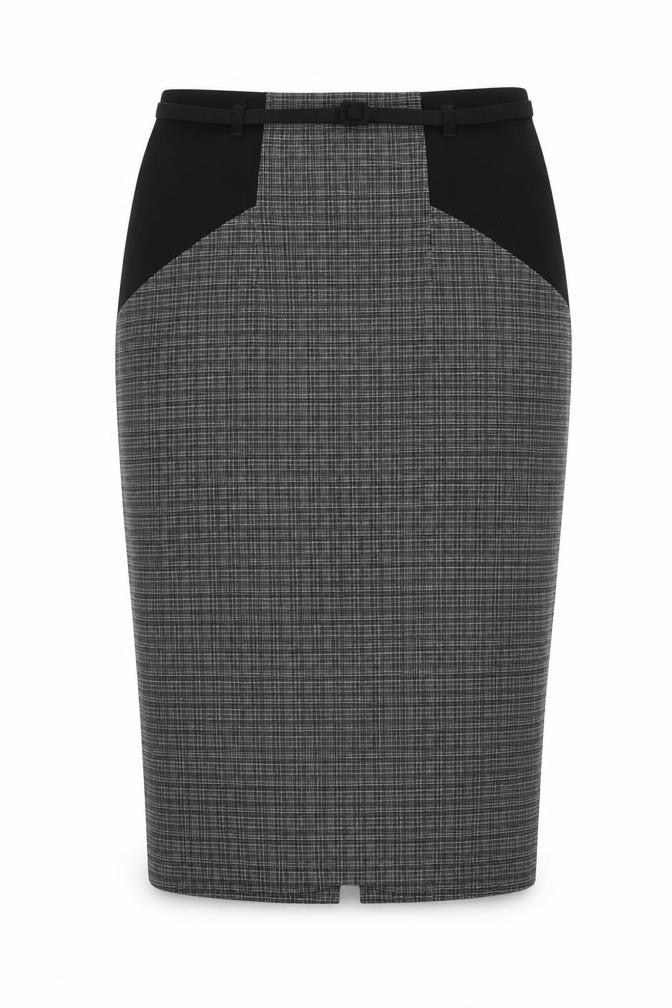 Marks and Spencer Black Check Pencil Skirt, Size 8, Belted