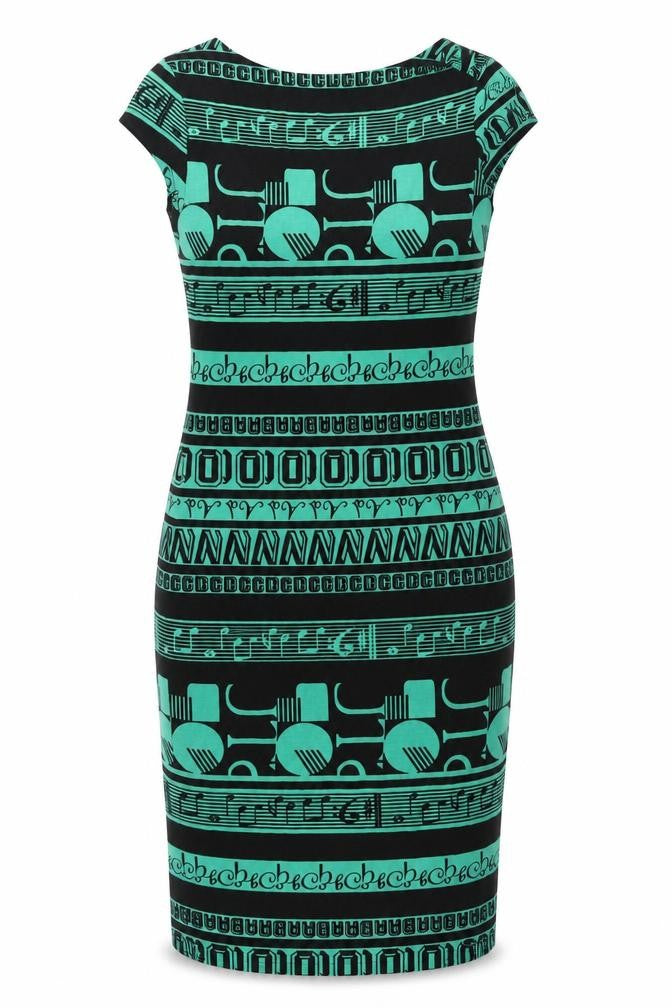 Front view of ASOS Women's Black Green Geometric Shift Dress, size 10