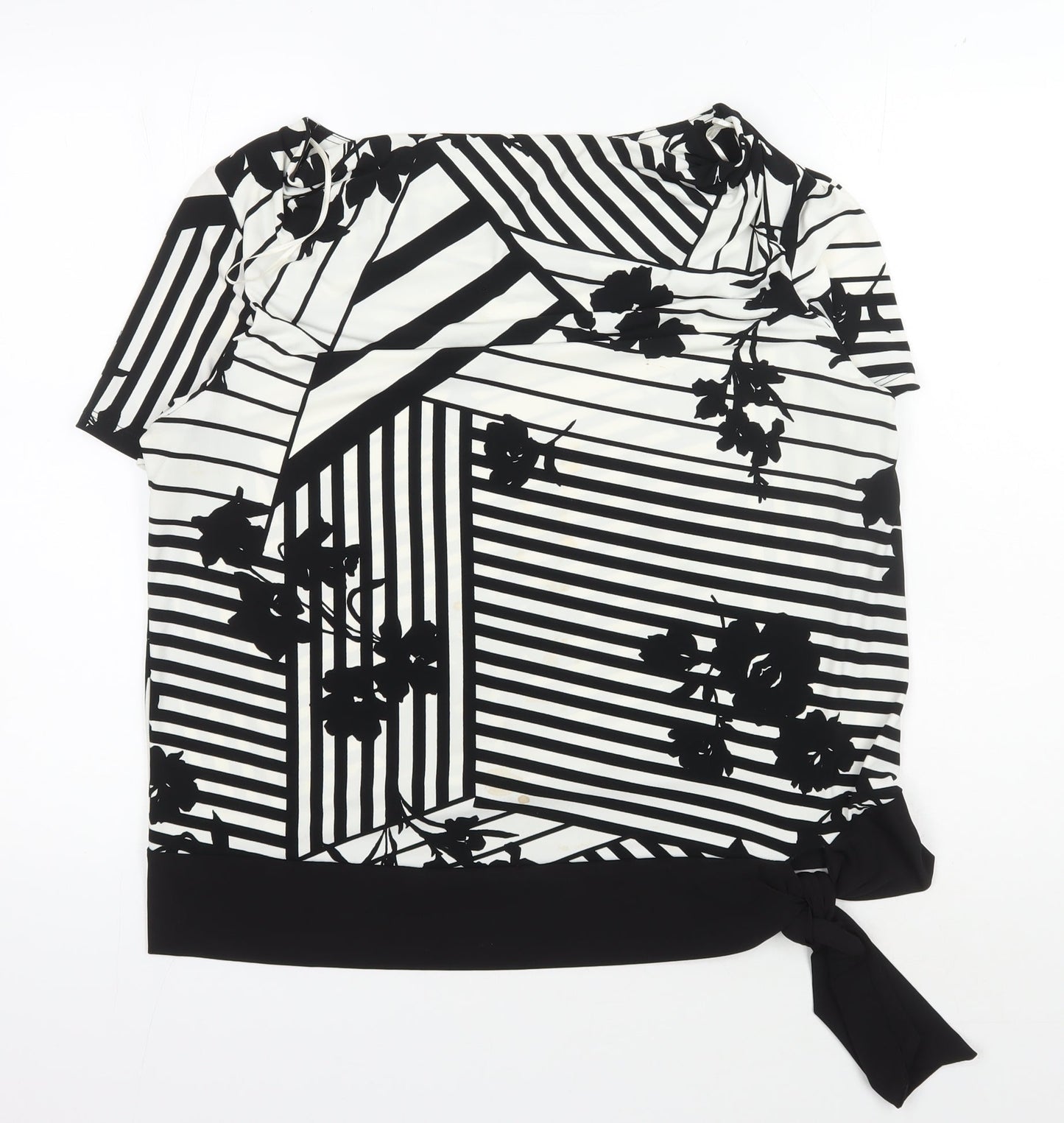 Roman Women's Black Striped Blouse, Size 16, Short Sleeve