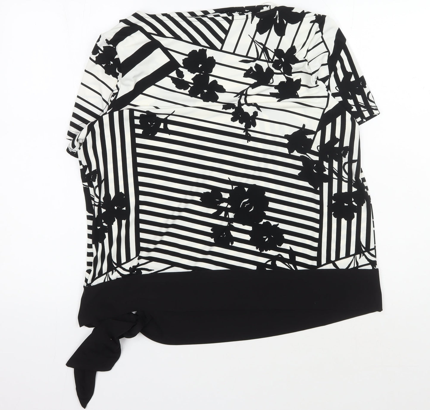 Roman Women's Black Striped Blouse, Size 16, Short Sleeve