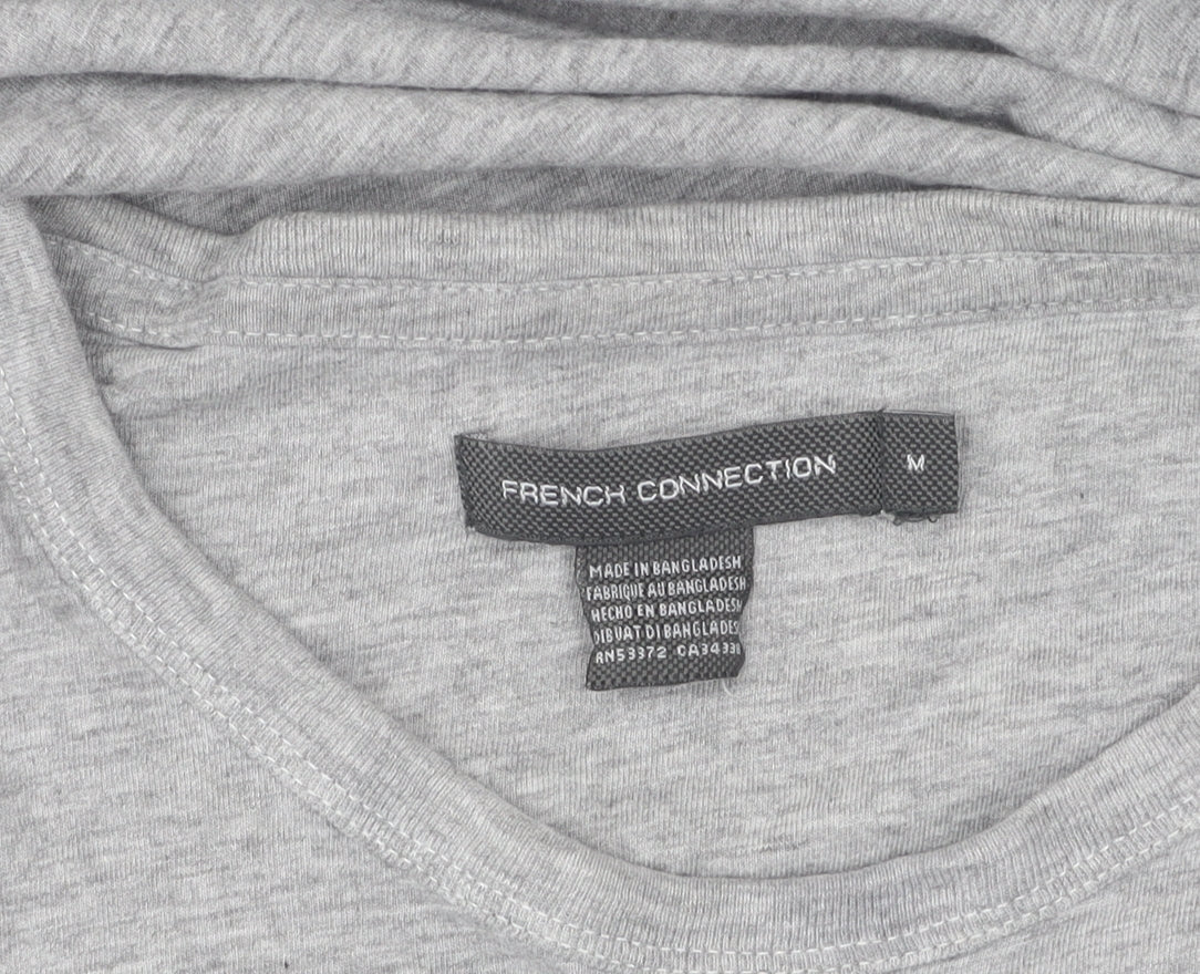 Brand and care label for French Connection Men's Grey T-Shirt M, Regular Fit, Logo Accented