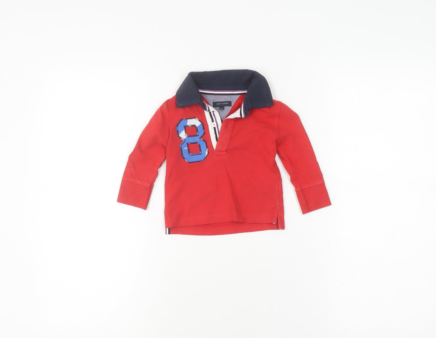 Tommy Hilfiger Boys Red Polo 3-6 Months Long Sleeve Top