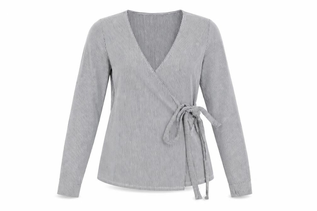 Glamorous Bloom Women's Grey Striped Wrap Blouse Size 8