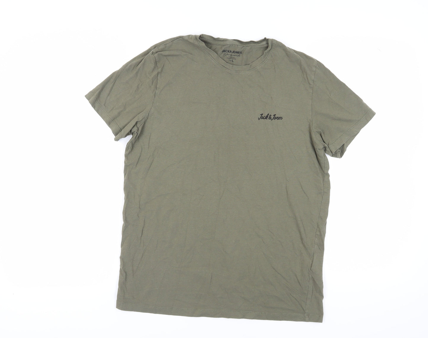 Jack & Jones Men's Green Cotton T-Shirt Size L