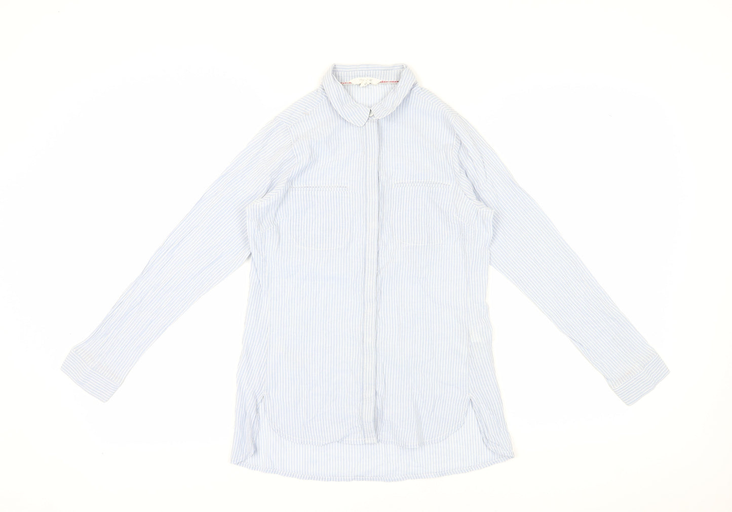 White Stuff Women's Blue Striped Button-Up Shirt Size 8