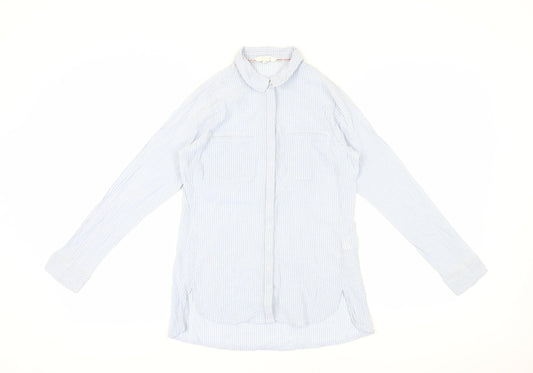 White Stuff Women's Blue Striped Button-Up Shirt Size 8