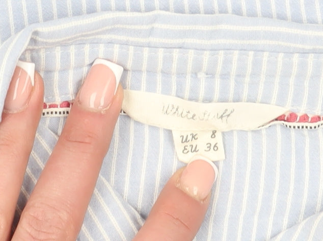 White Stuff Women's Blue Striped Button-Up Shirt Size 8