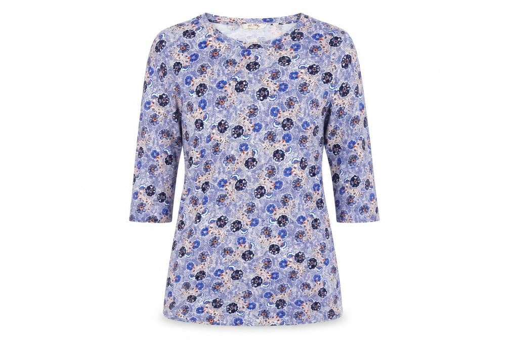 FatFace Women's Multicoloured Floral 3/4 Sleeve V-Neck T-Shirt
