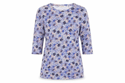 FatFace Women's Multicoloured Floral 3/4 Sleeve V-Neck T-Shirt