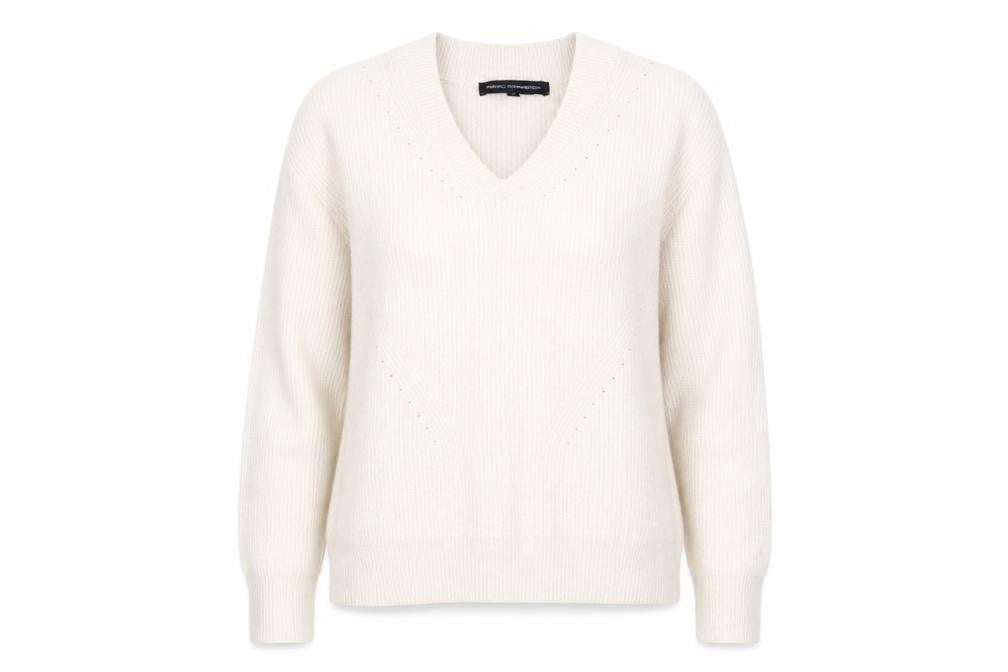 French Connection Women's White Knit V-Neck Jumper S