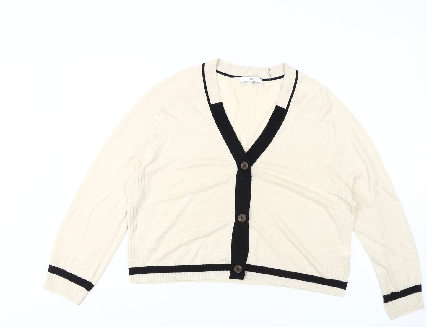 Next Women's Beige Cardigan M Linen Blend Button Front