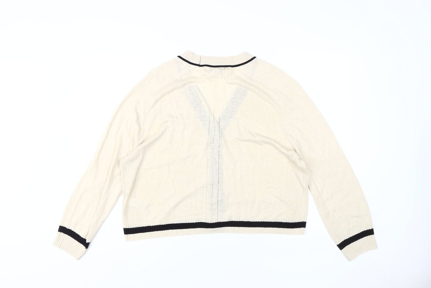 Next Women's Beige Cardigan M Linen Blend Button Front