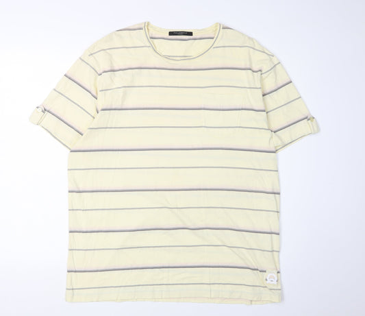 Fullcircle Men's Beige Striped Short Sleeve T-Shirt XL