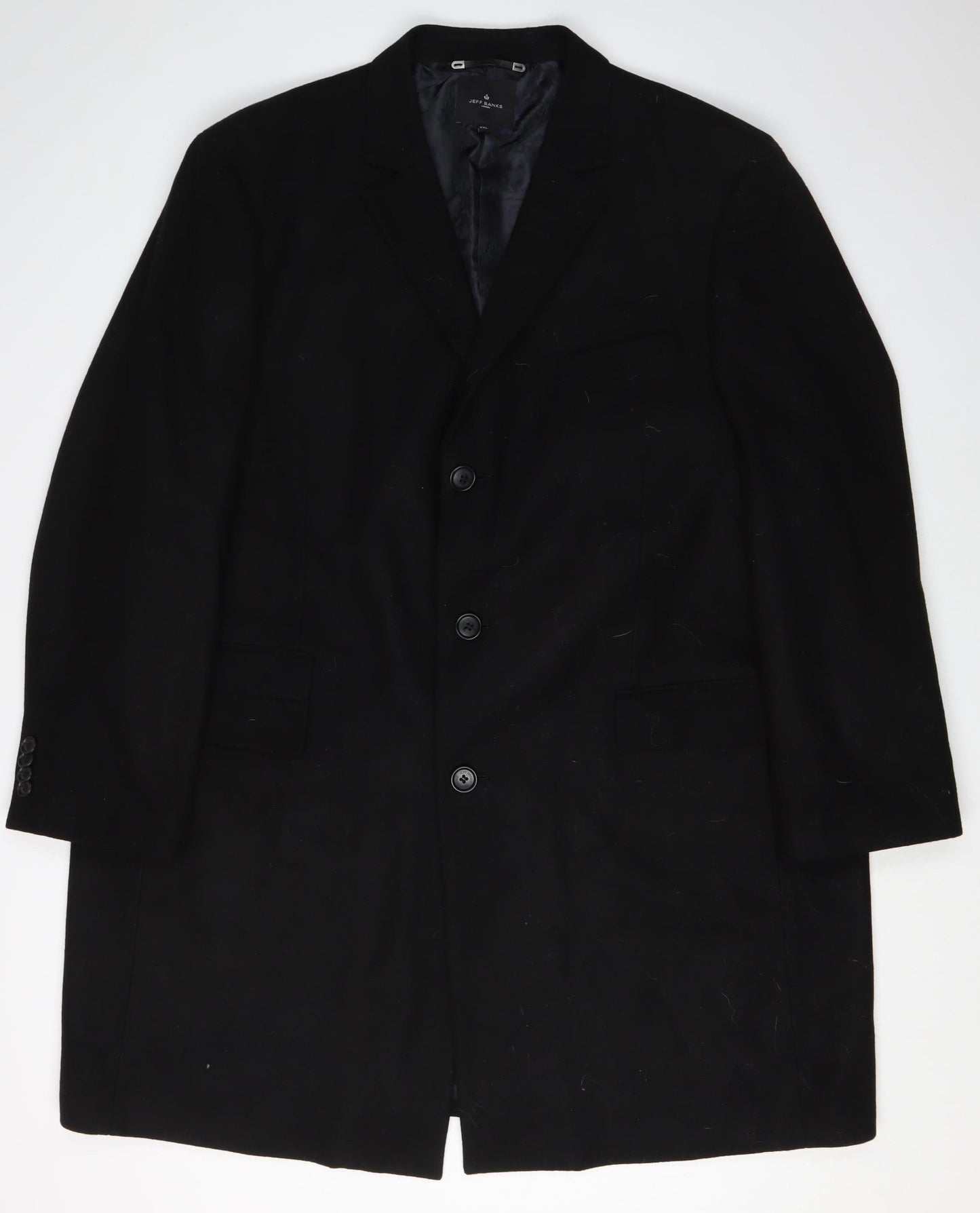 Jeff Banks Men's Black Wool Overcoat 2XL Formal Coat