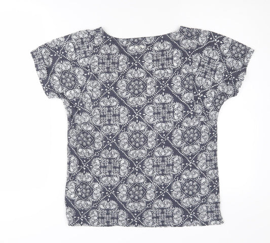 White Stuff Women's Blue Geometric T-Shirt Size 8