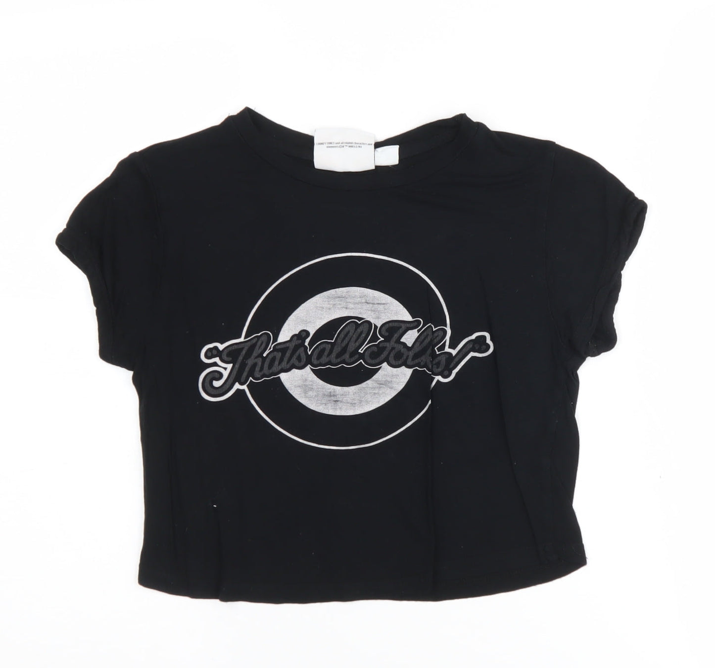 Looney Tunes Black Cropped T-Shirt, Size 6