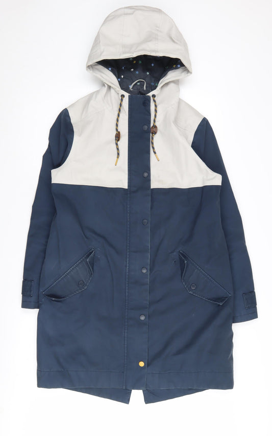 White Stuff Women's Blue Beige Waterproof Parka Size 10