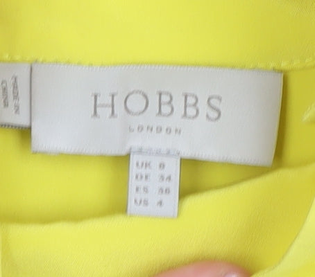 Hobbs Women's Yellow Silk Shift Dress, UK 6, Long Sleeve