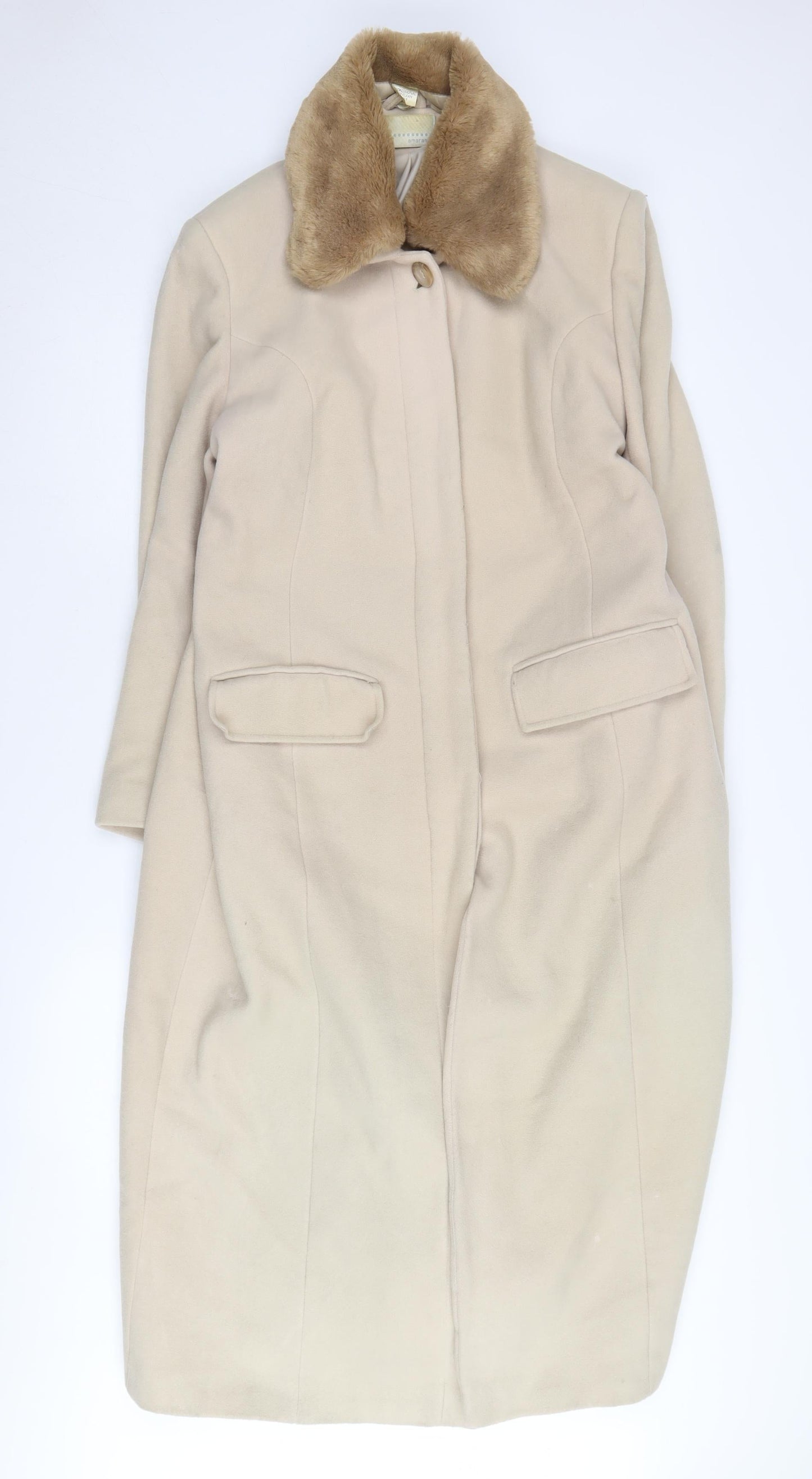 Amaranto Beige Women's Wool Long Overcoat Size 16
