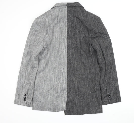 Topshop Women Grey Blazer Size 8 Striped Button Casual