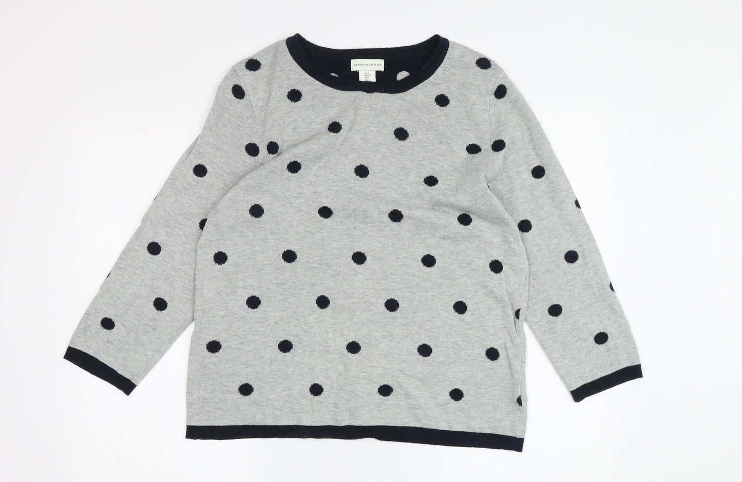 Adrienne Vittadini Women's Grey Polka Dot Long Sleeve Cardigan L