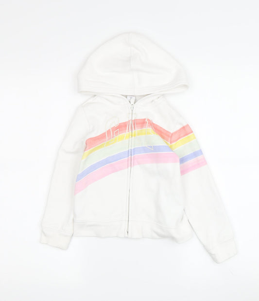GAP Girls Full Zip White Hoodie with Rainbow Logo, Size 5