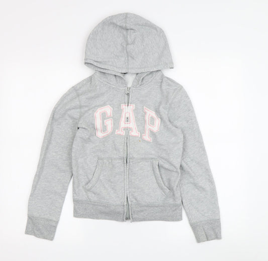 Gap Girls Grey Full Zip Hoodie 10-11 Years Embroidered