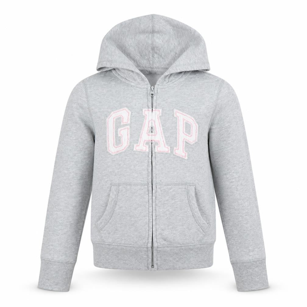 Front view of Gap girls’ grey full zip hoodie 10-11 years embroidered