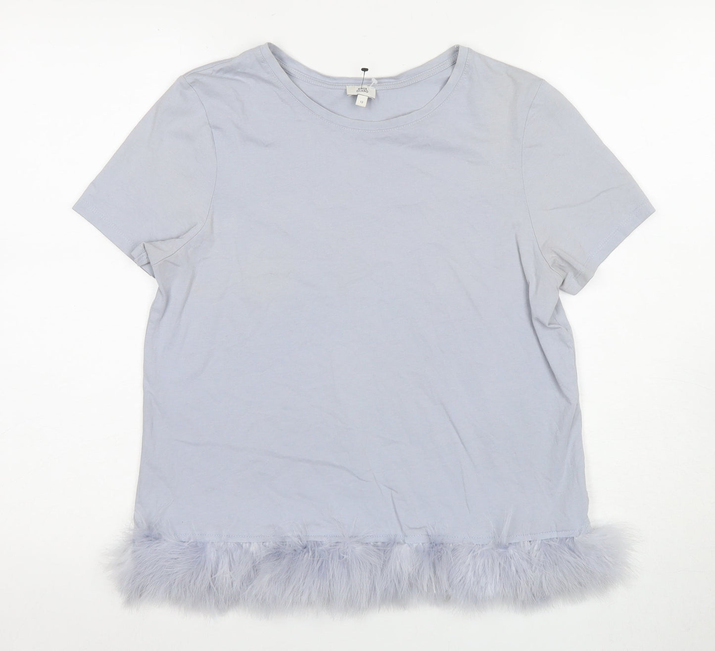 River Island Women's Grey Fur Trim T-Shirt, Size 12