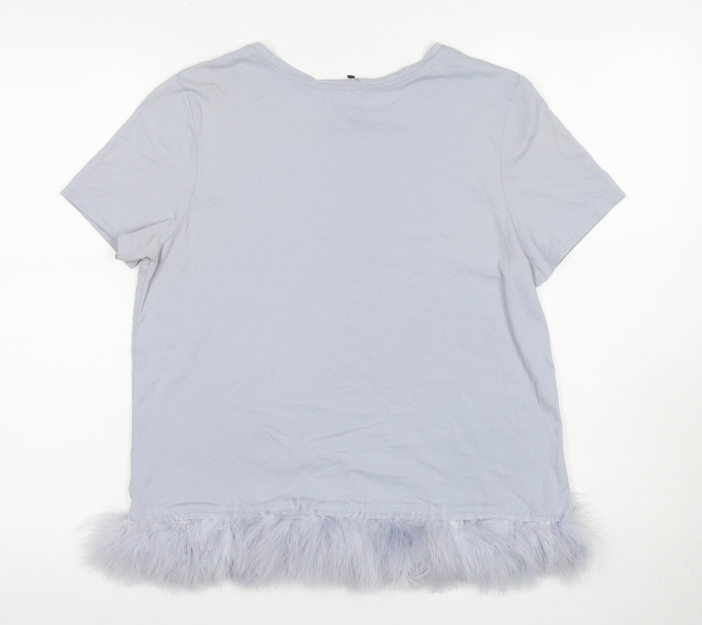 River Island Women's Grey Fur Trim T-Shirt, Size 12