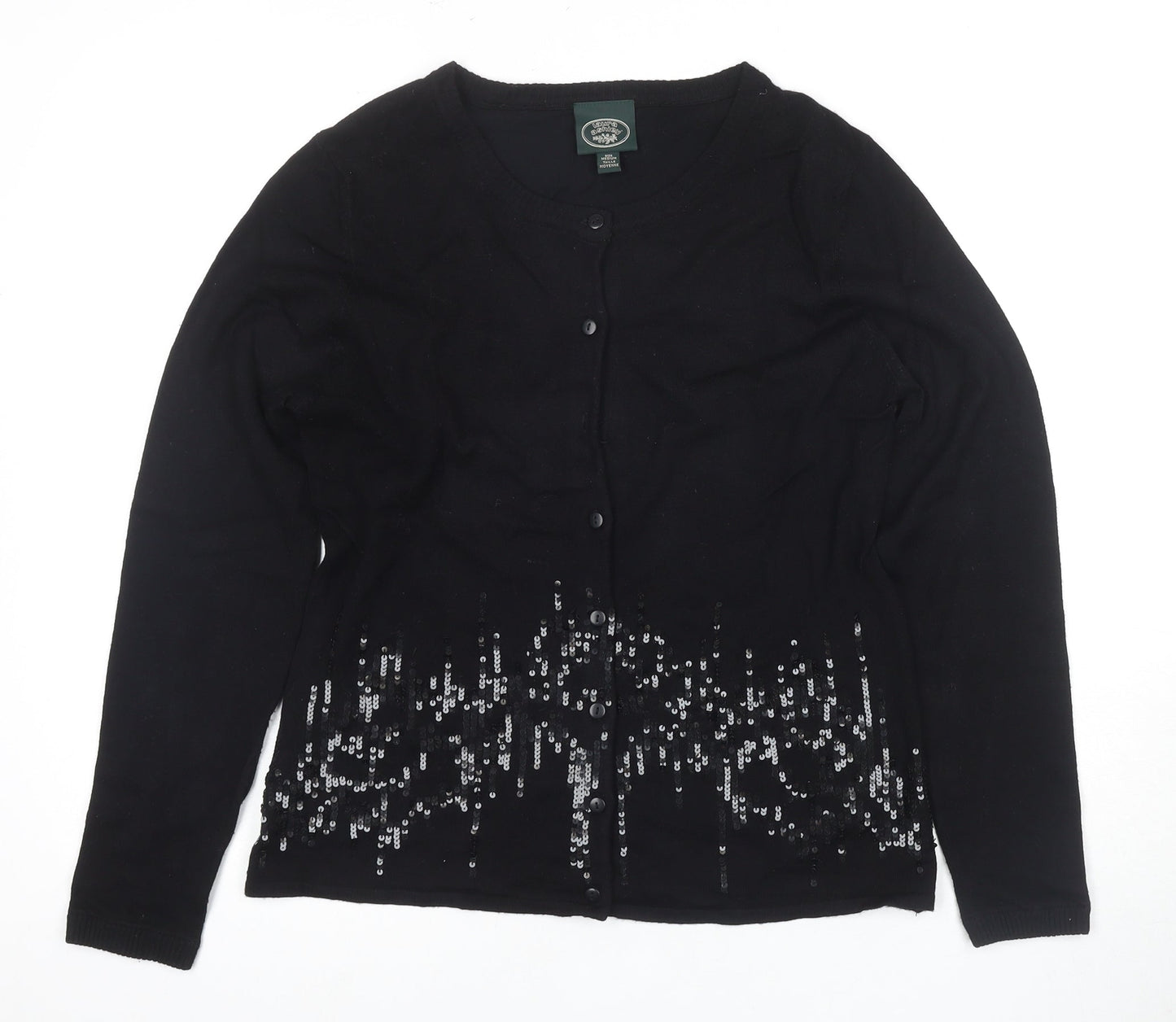 Laura Ashley Women's Black Sequin Cardigan, Medium