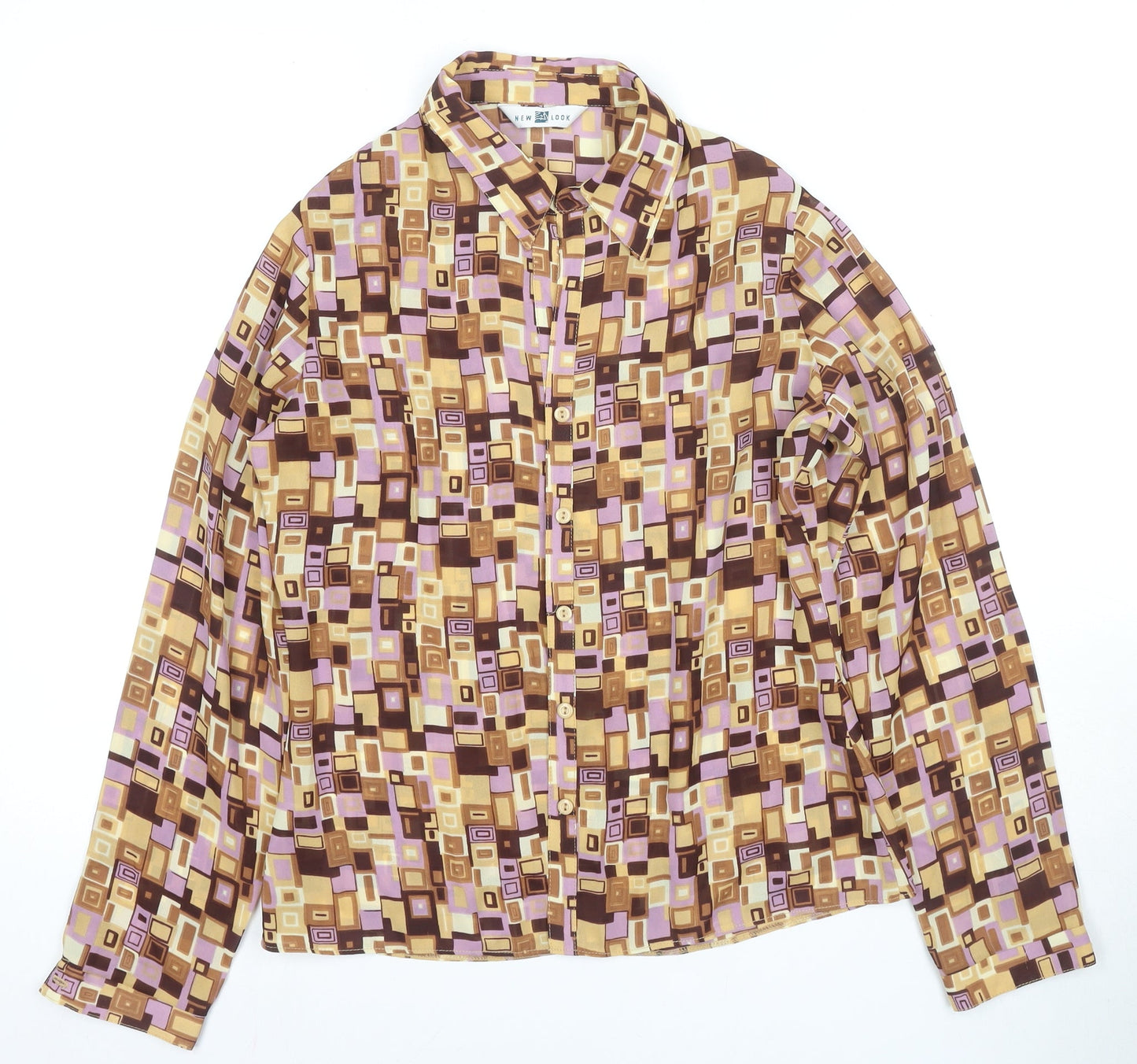 New Look Women’s Geometric Button-Up Shirt, Size 12, Multicoloured