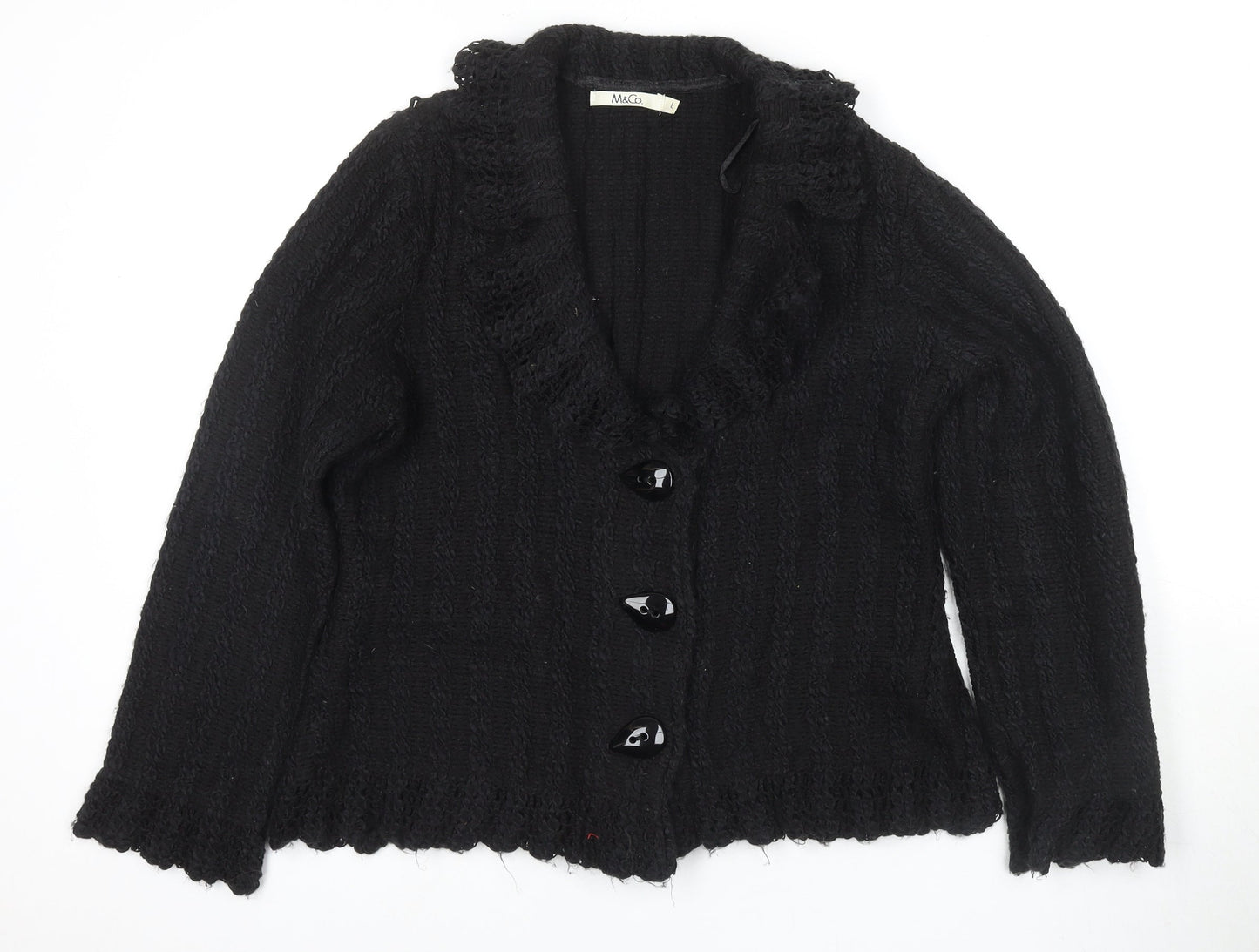 M&Co Women's Black Collared Cardigan - Size 10