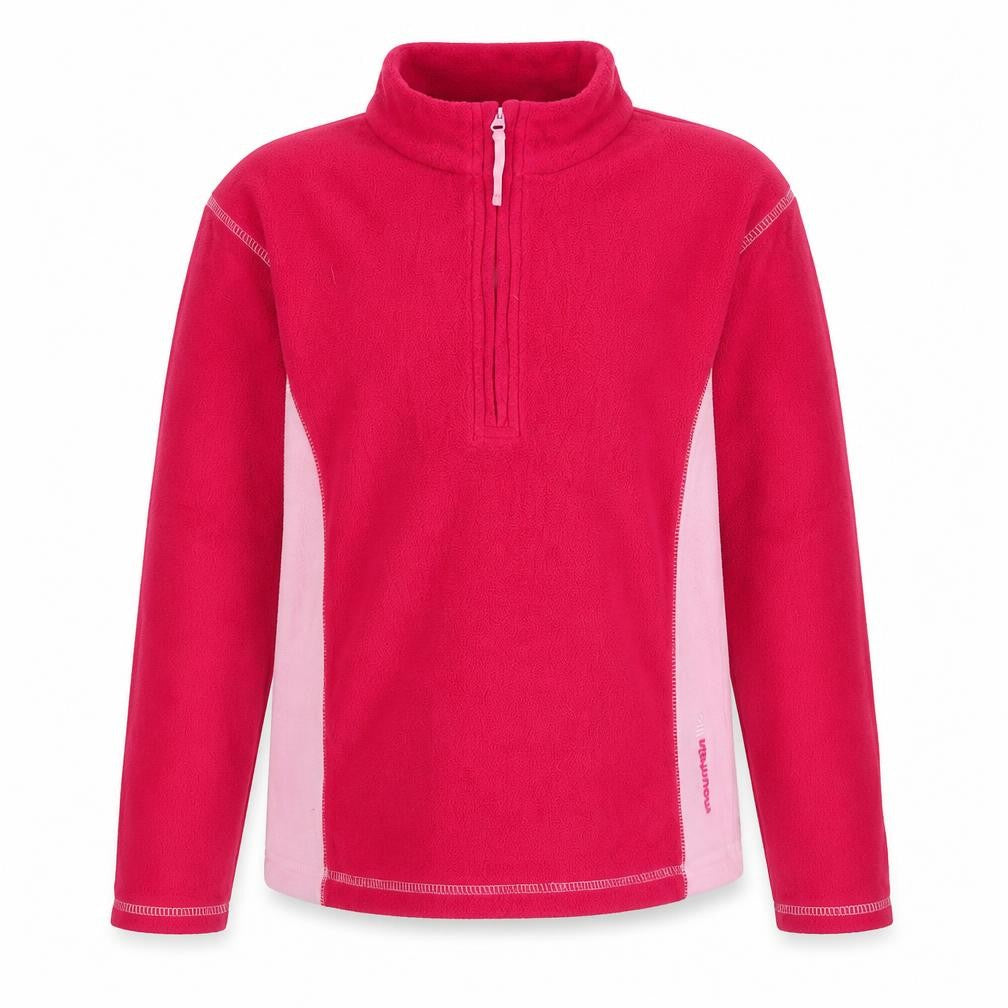 Front view of Mountain Life girls’ pink half zip fleece sweatshirt 9-10 years