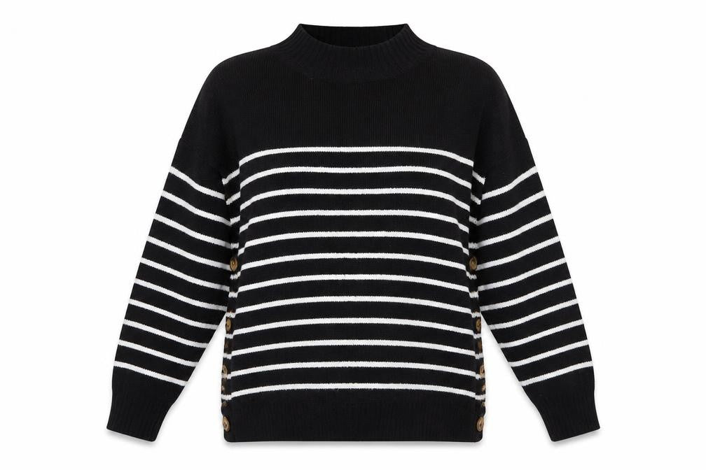 JoJo Maman Bébé Women's Black Striped Pullover Jumper, S