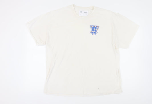 England Men's 2XL White Cotton Crew Neck Sports T-Shirt