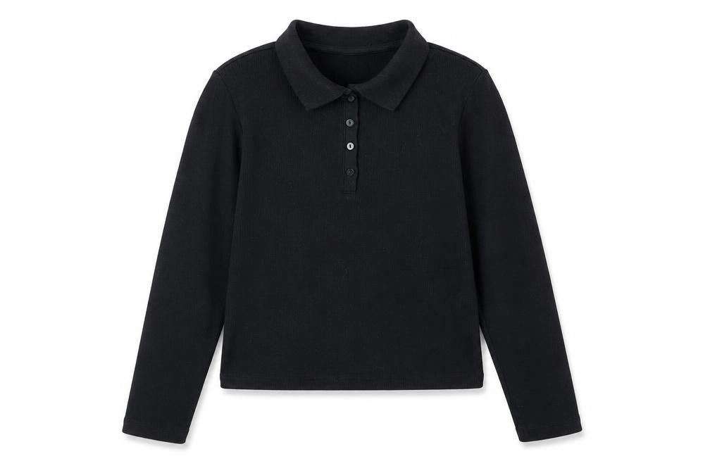 Zara Girls Black Polo Long Sleeve Top - Size 10 Years