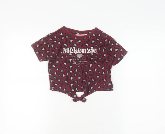 McKenzie Girls Red Cropped Animal Print T-Shirt 5-6 Years
