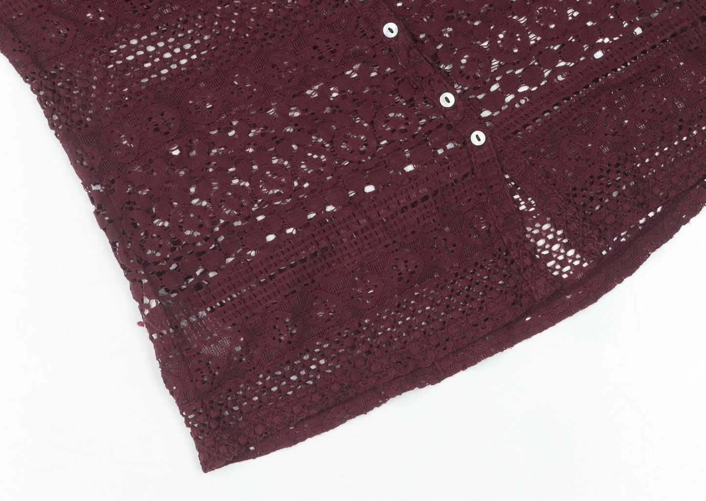 FatFace Women's Red Crochet Blouse, Size 6, 3/4 Sleeve