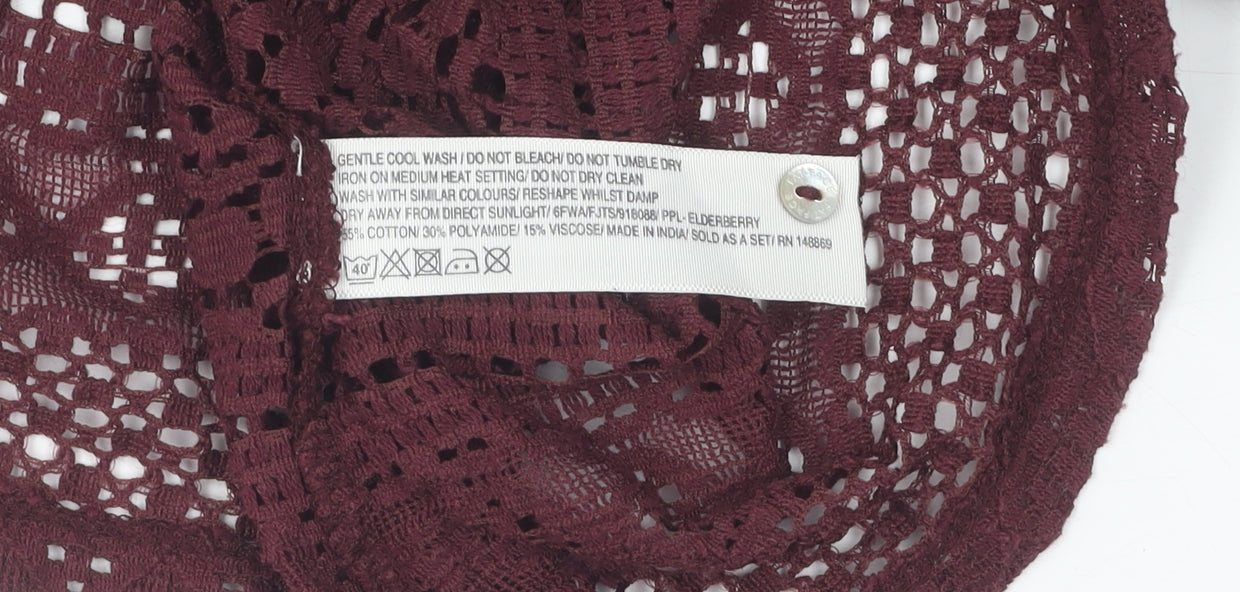 FatFace Women's Red Crochet Blouse, Size 6, 3/4 Sleeve