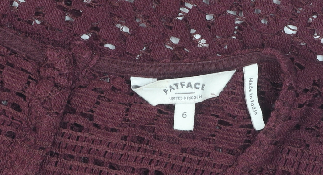 FatFace Women's Red Crochet Blouse, Size 6, 3/4 Sleeve