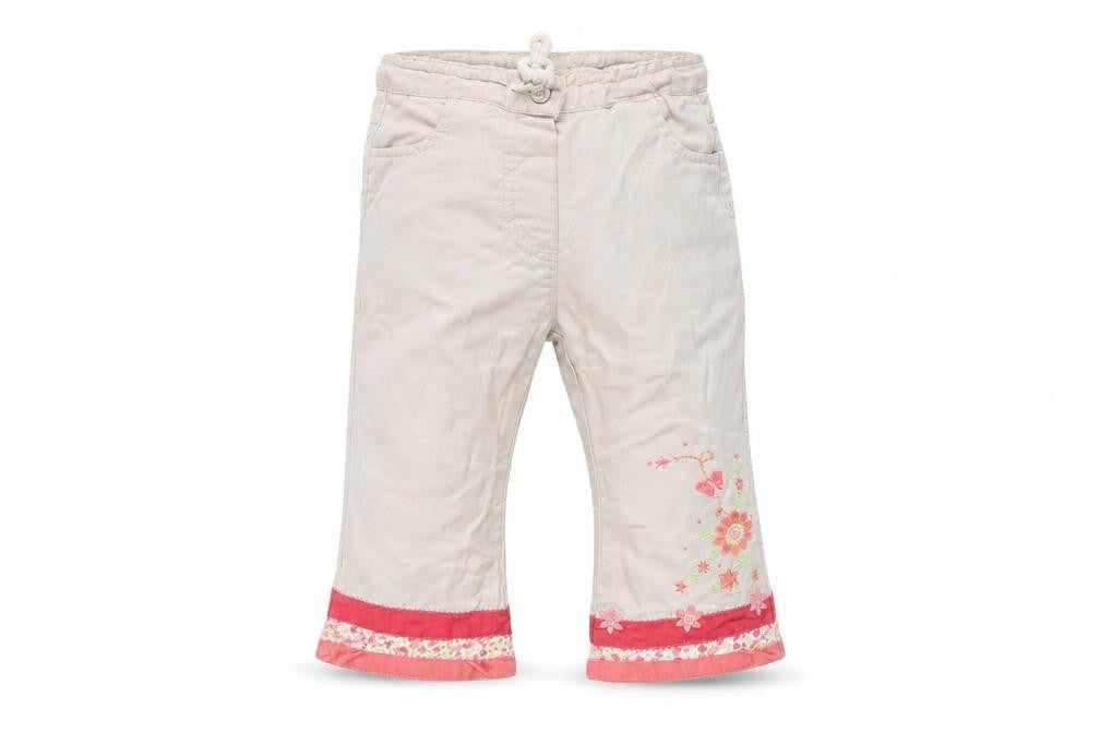 Front view of Mothercare girls’ beige cropped trousers, 18 months, elastic waist