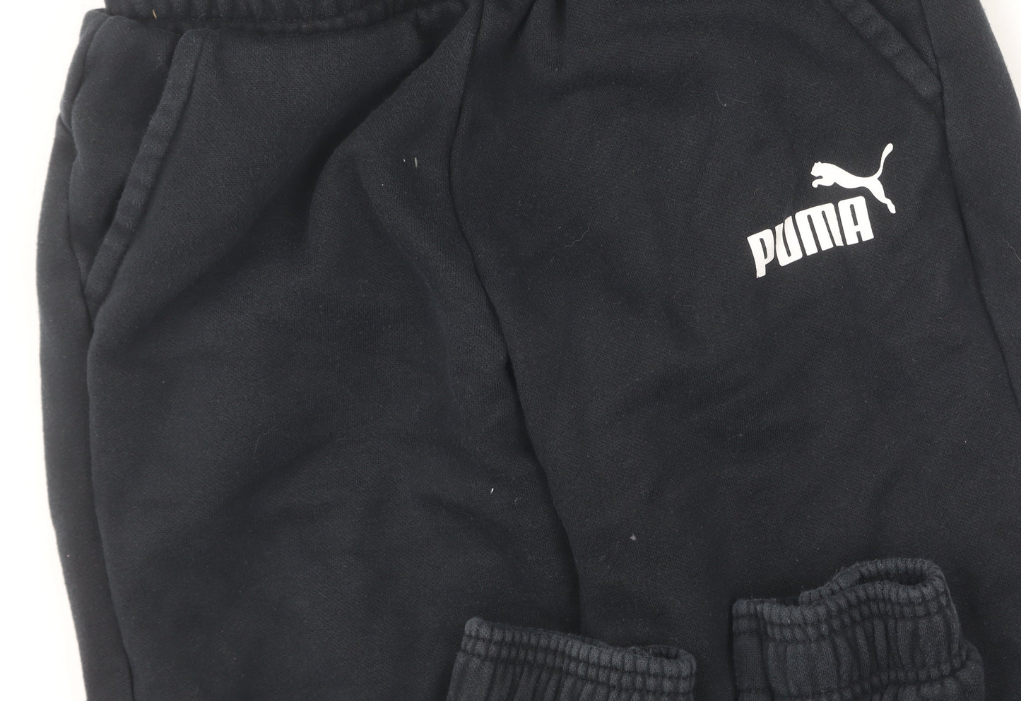 Puma Boys Black Jogger Trousers Size 11-12Y - Cotton Sportswear
