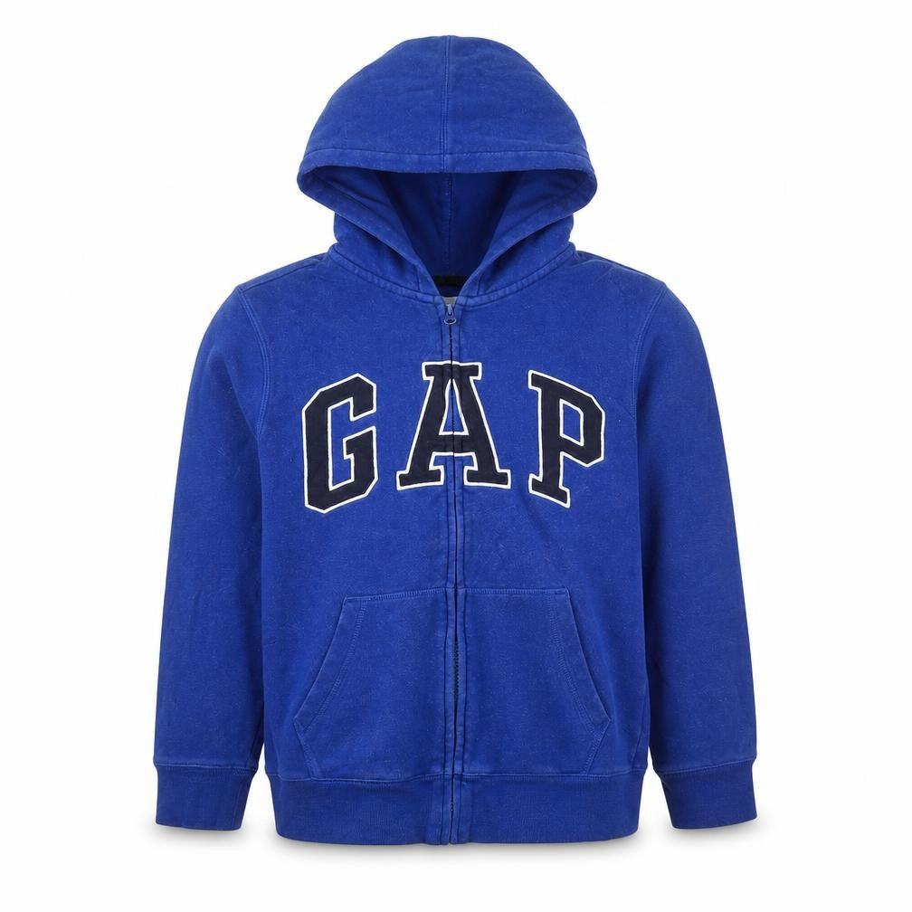 Front view of Gap boys’ blue full zip hoodie 12-13 years with logo