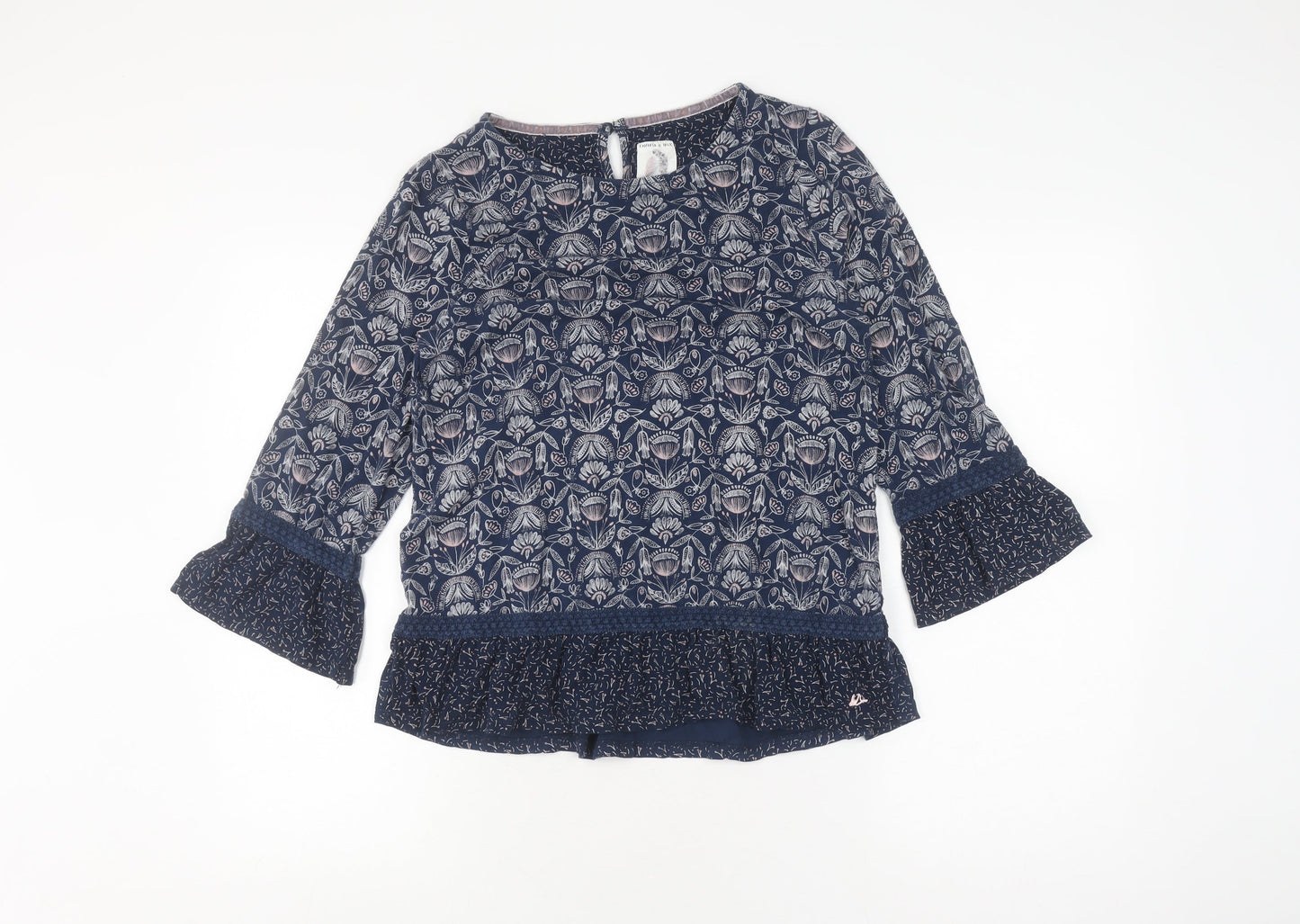 Mantaray Women's Blue Floral Tunic Blouse Size 8