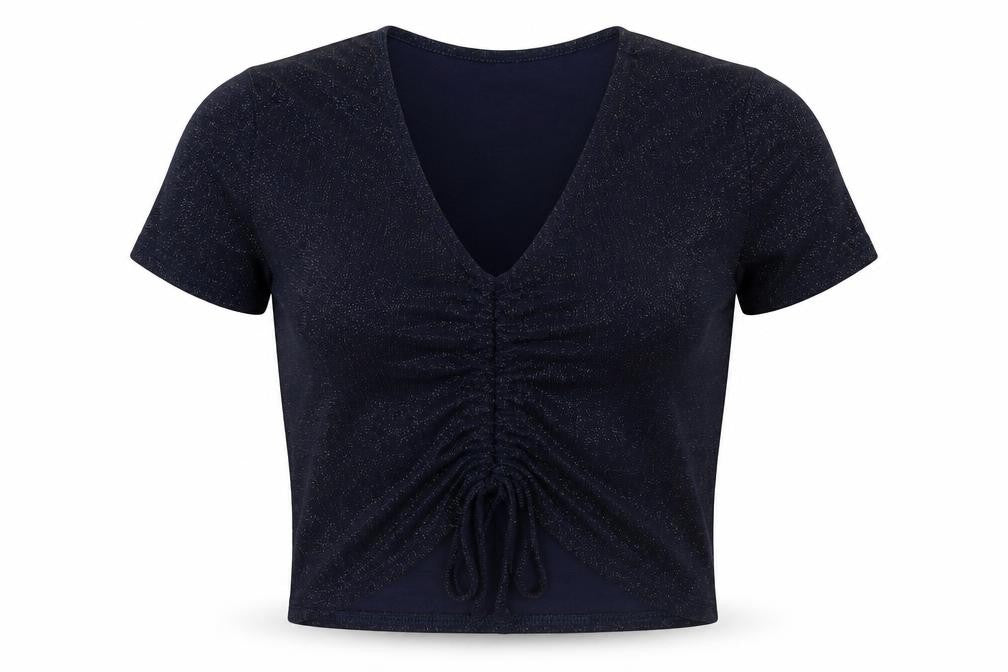 Urban Outfitters Women's Blue Cropped V-Neck T-Shirt
