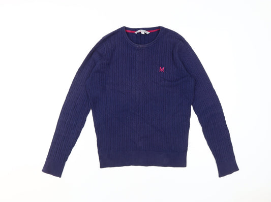 Crew Clothing Women's Blue Cable-Knit Pullover Jumper - Size 12
