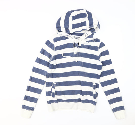 Fat Face Women's Blue Striped Hoodie, M, Button Closure, Cotton